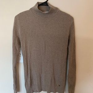 Calvin Klein Ribbed Mock Neck Tan/Taupe Sweater
